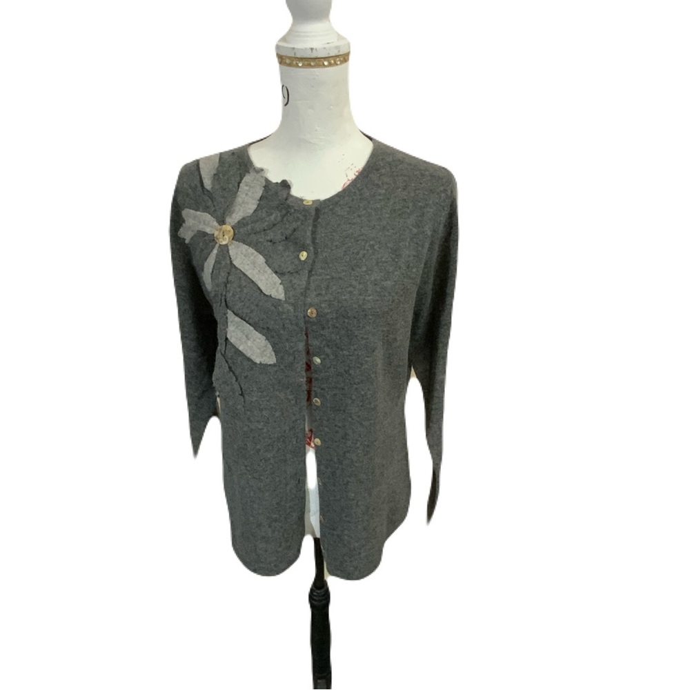 Coldwater Creek Wool/Rabbit hair Cardigan with Floral Accent
